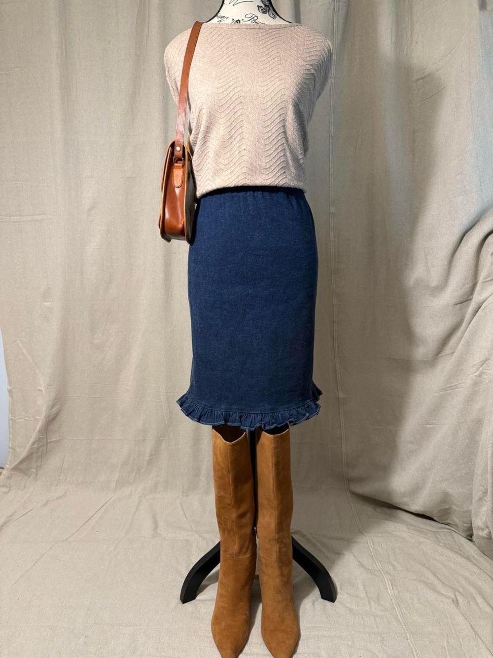 Denim Midi Pencil Skirt
